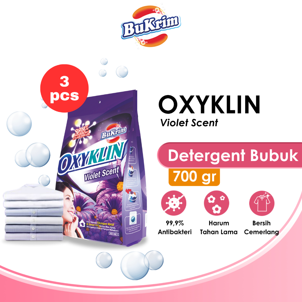 3 PCS - Sabun Detergent Bubuk BuKrim Oxyklin Violet 700gr
