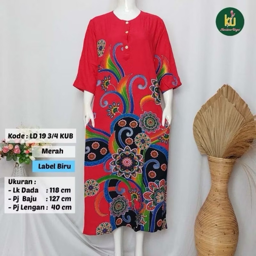 Daster LD 19 KUB Lengan 3/4 | Daster Panjang Batik Kencana Ungu Original Label Biru | Baju Tidur San