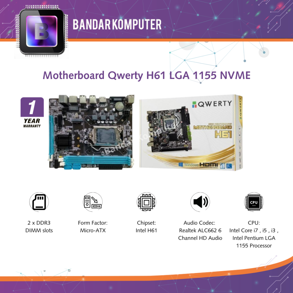 Motherboard Qwerty H61 LGA 1155 NVME