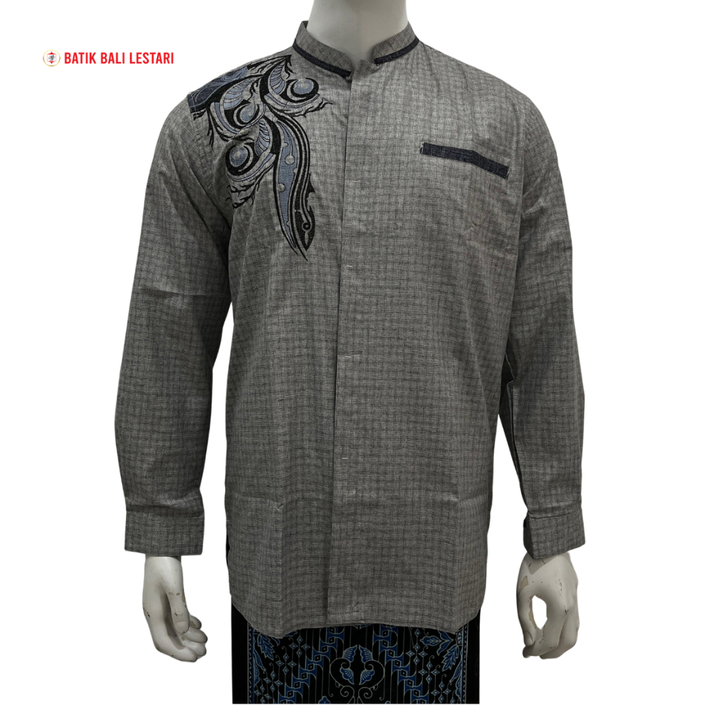 Batik Bali Lestari Koko Bordir Lengan Panjang Abu Muda (iika/aaki)