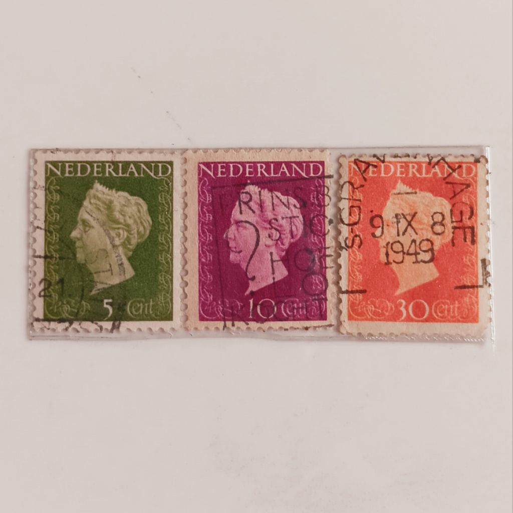 

(AB) Perangko Belanda / Nederland Tahun 1947 - 1948 Seri Queen Wilhelmina Set 3 pcs Used