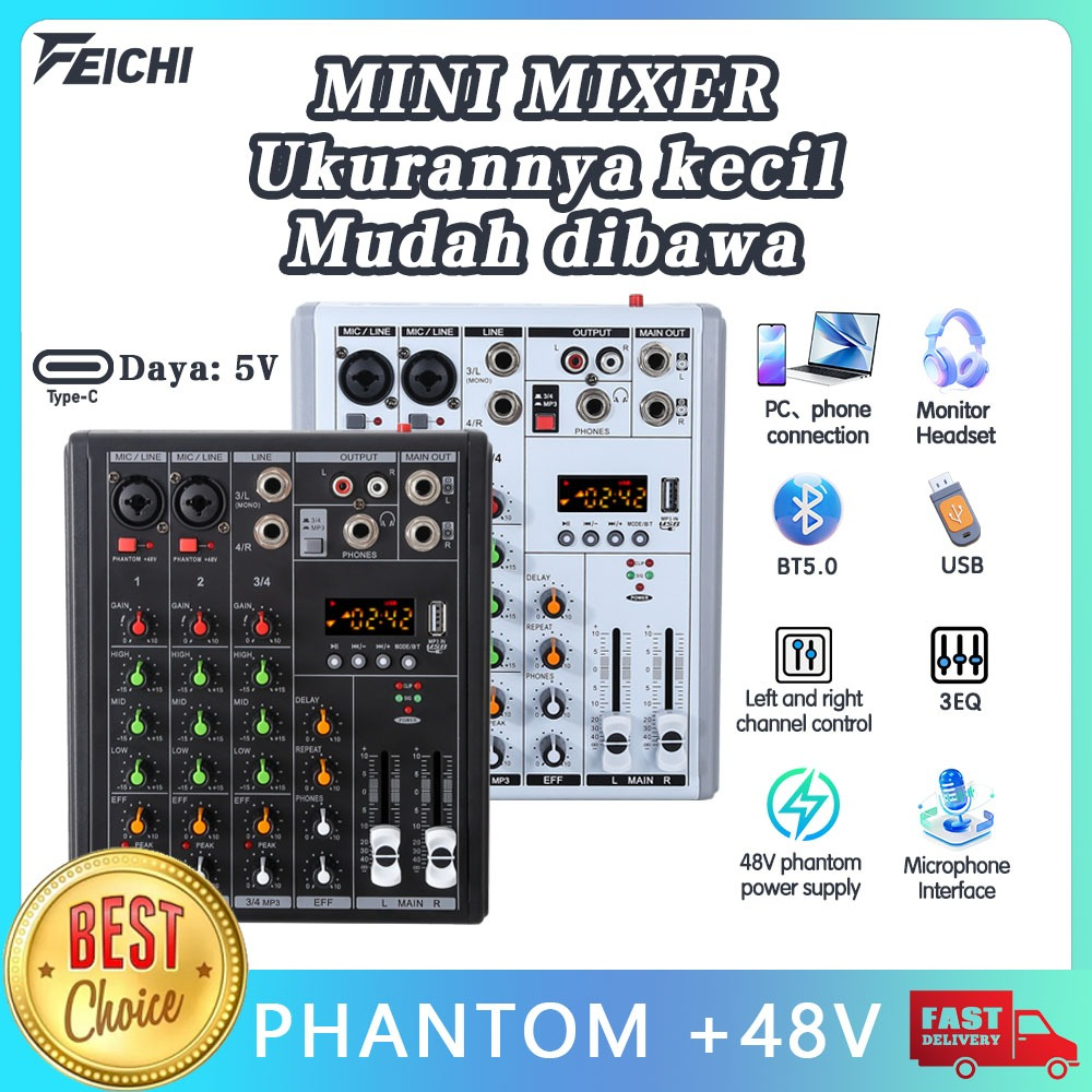 Feichi  4 Channel Mixer audio/mixer mini/Sound Card/Amplifier Bluetooth Mini profesional /Soundcard 