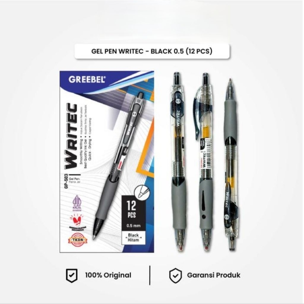 

Greebel Pen Gel Writec-Black 0.5 isi 12 batang