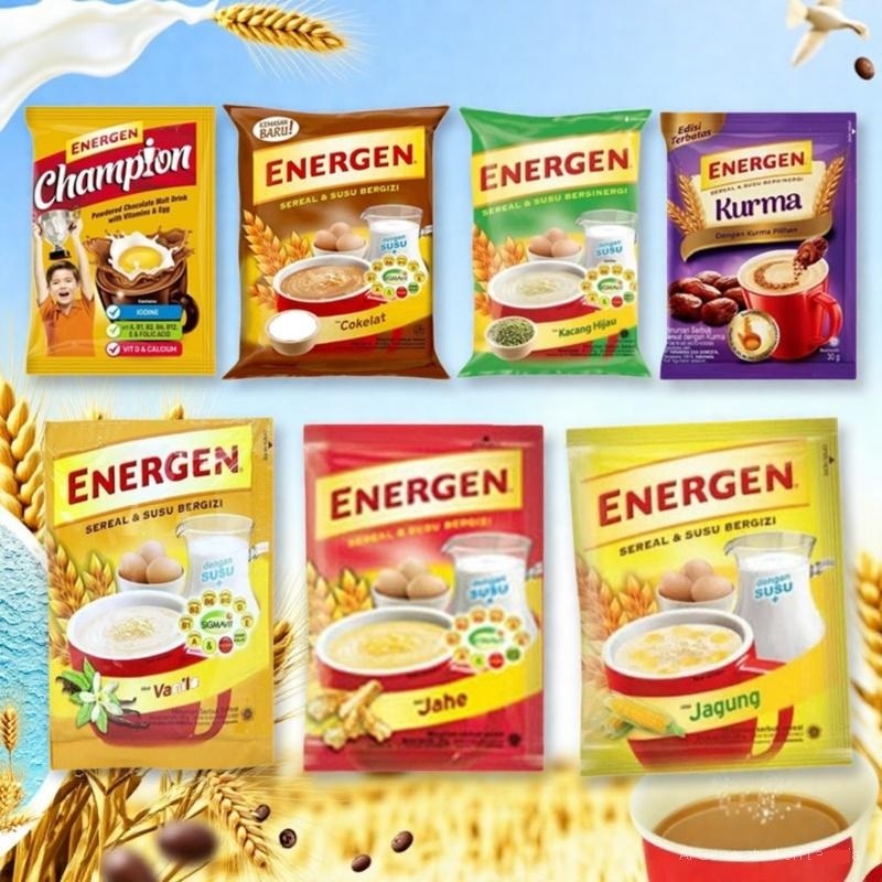 

ENERGEN All Varian 10 PCS Sereal dan Susu RENCENG energen KURMA Coklat Vanila Jahe Kacang Hijau Champion