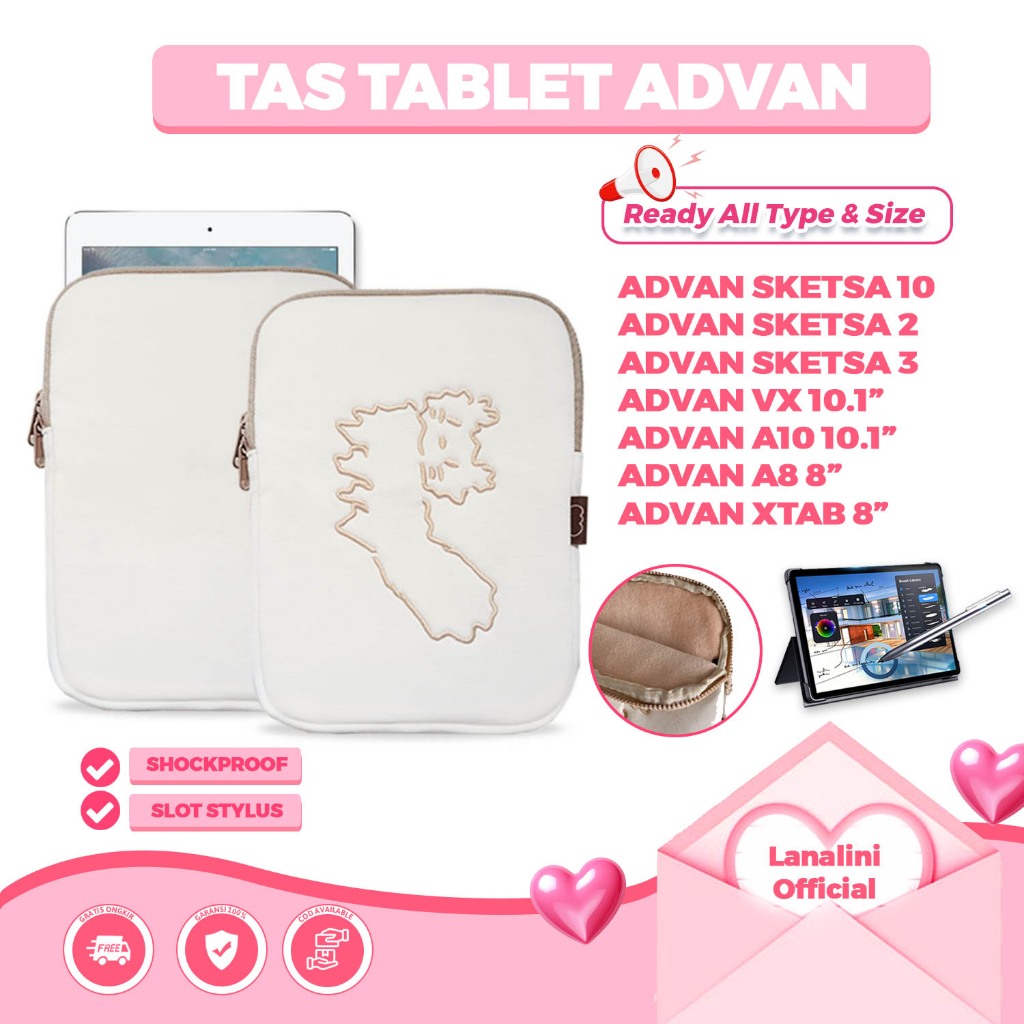 Tas Sarung Sleeve Bag Resleting Tab Advan Tab Sketsa 3 2 1 A10 A8 Xtab VX W80 W90 W100 Tab 8001 Tab 