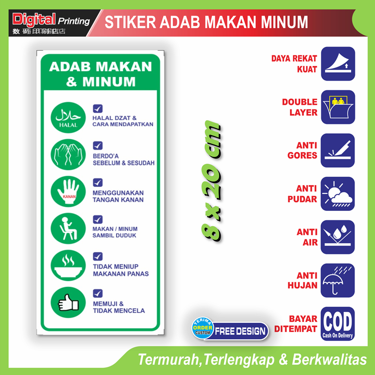 

Stiker tulisan adab makan minum pendidikan islam sticker ruang makan meja keluarga hafalan anak