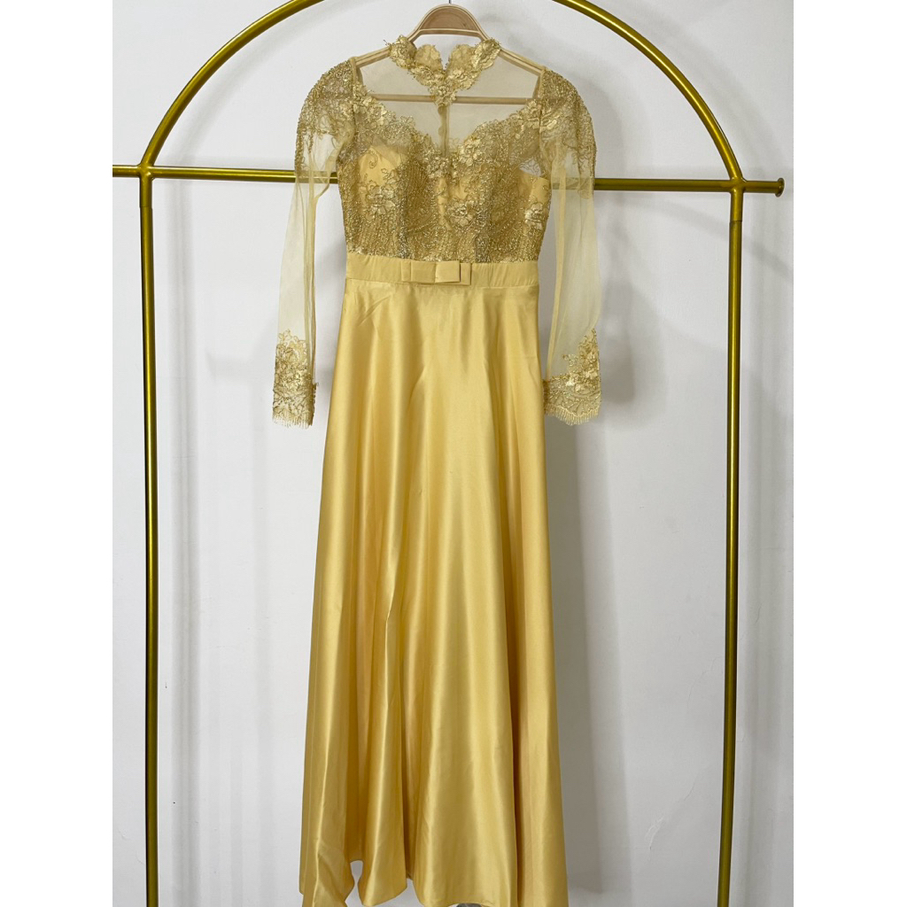 MAXI DRESS BRUKAT SATIN (GOLD)