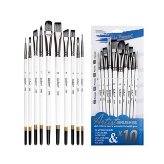 

10Pcs kuas cat akrilik Kuas Cat Minyak Profesional kuas cat lukis, kuas gambar, Paint Brush Set Nylon