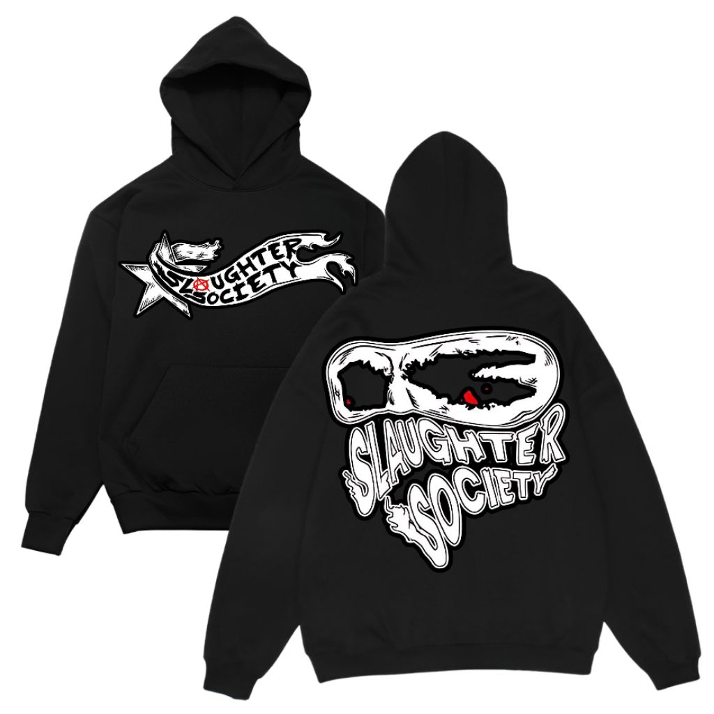 Promo Hoodie Slaughter Society Bahan Cotton Fleece Tebal Murah Dan Halus Warna Hitam