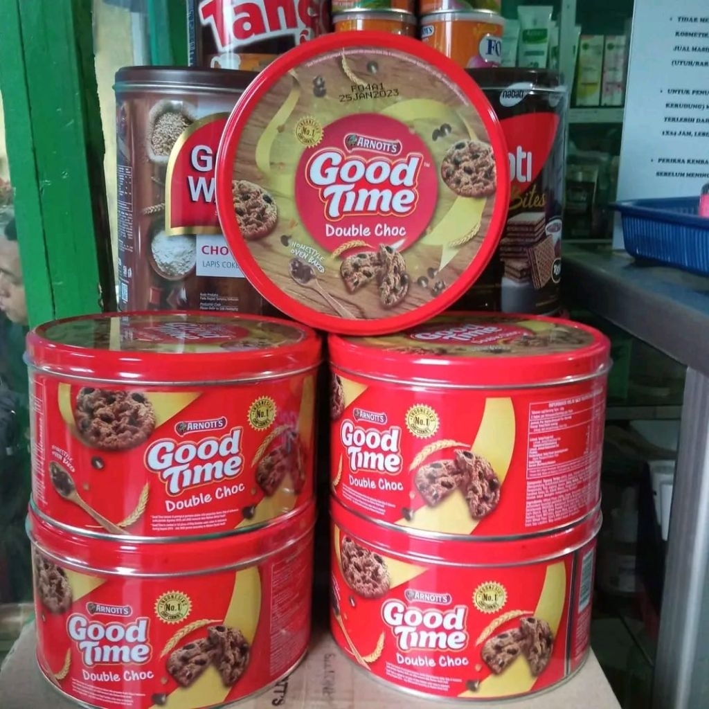 

Good time cookies double choc kaleng