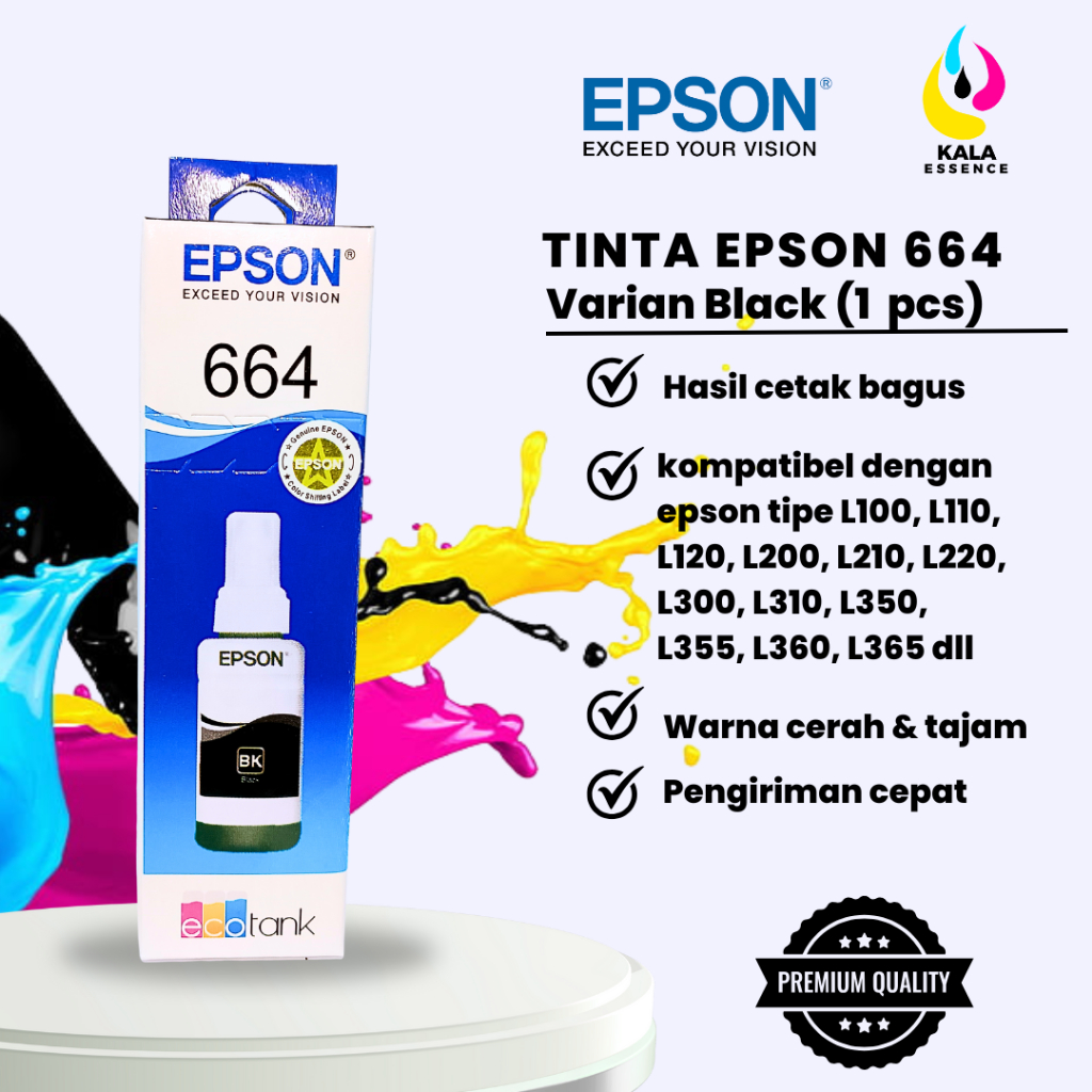 TINTA EPSON 664 Black/Hitam PREMIUM – Kompatibel Epson L Series L120 L210 L310 L360 L565