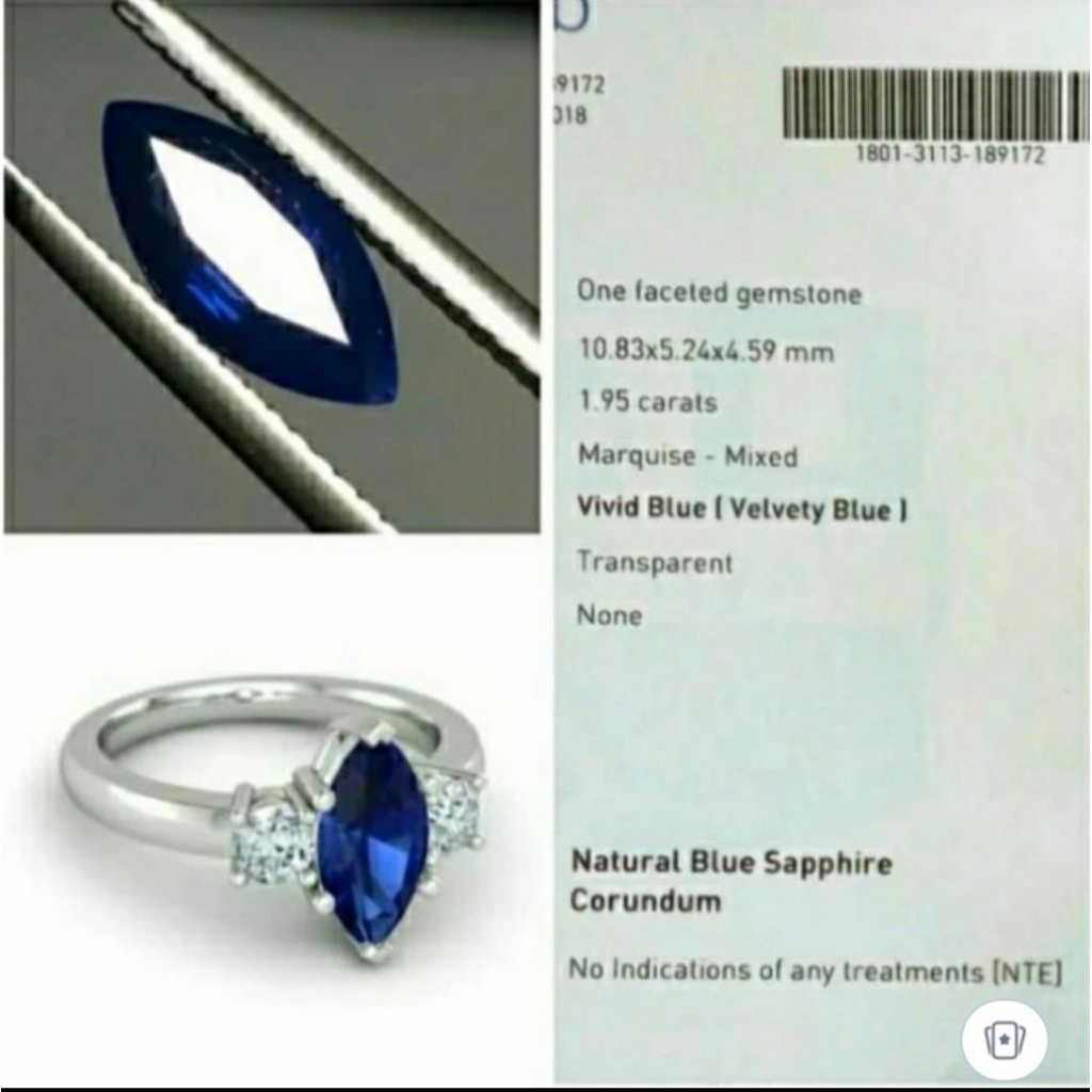 UNHEATED VIVID BLUE SAFIR CEYLON SAPPHIRE SRILANKA - HQ CLEAN