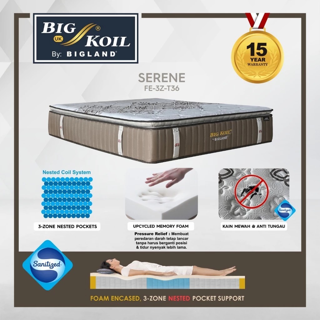 Derama Furniture Springbed Koil SERENE T.36 Mattras180x200 Big Koil SERENE by Bigland (Foam Encaseme