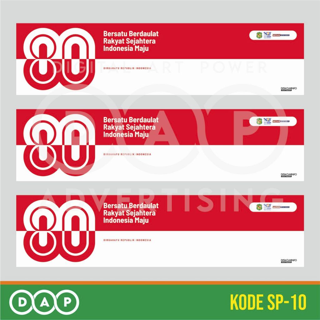 

SP10 - PROMO TERMURAH - SPANDUK HUT RI 80 TAHUN - DESAIN KOTA MEDAN - 3 x 0,75 M - FLEXI 280 GSM - TERBAIK