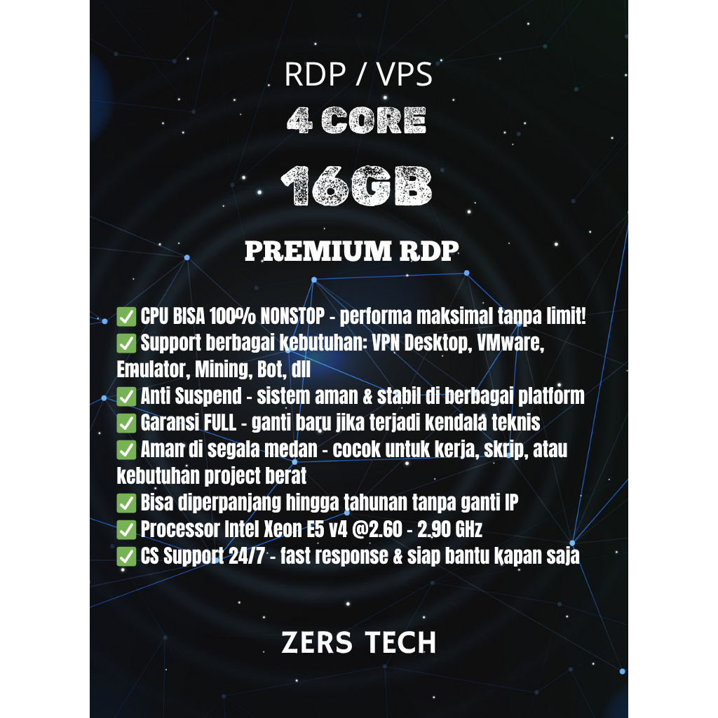 rdp vps 4 core 16gb harian dan mingguan