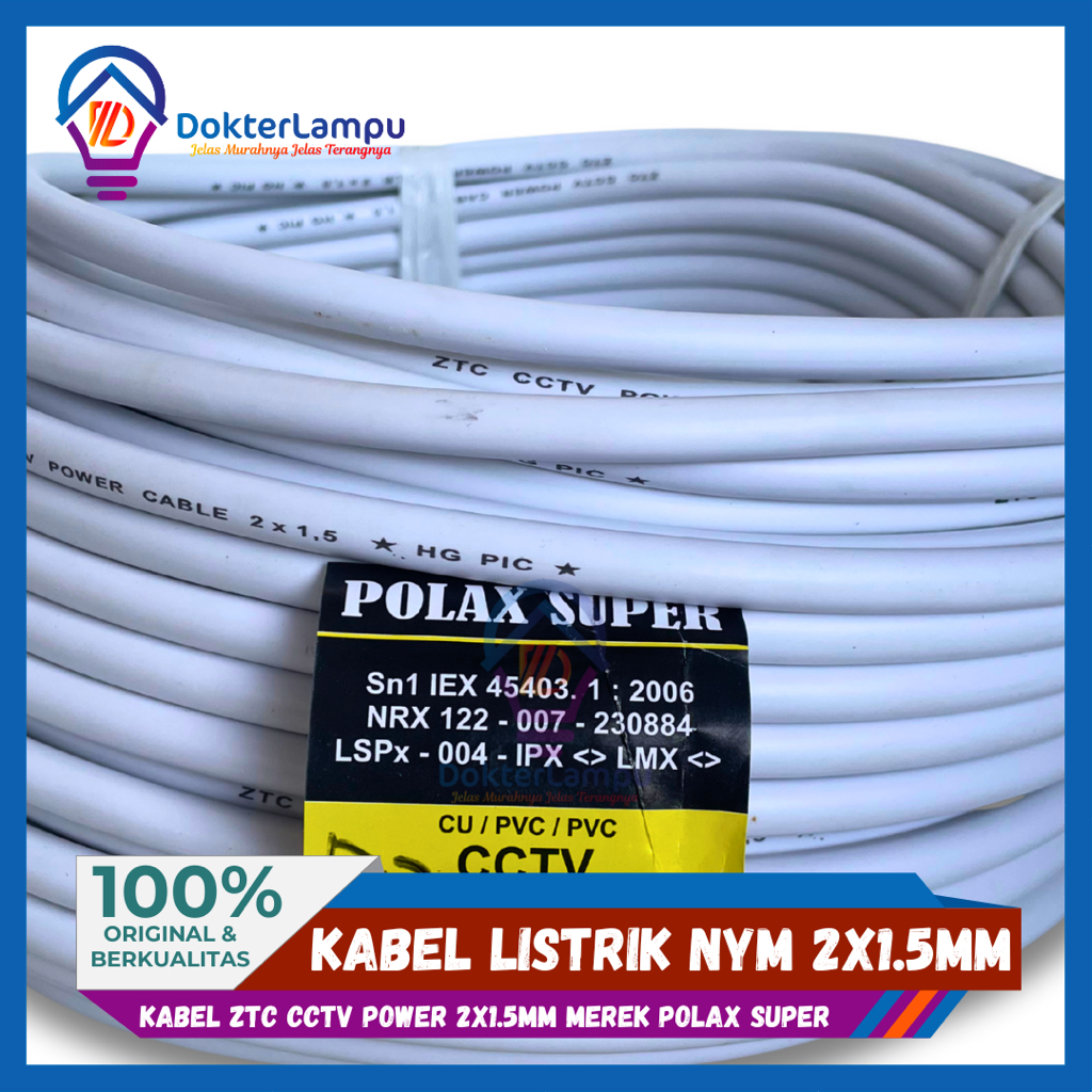 Kabel Listrik NYM 2x1.5mm Merk Spin Pyramid SNI Kualitas Premium per Roll 50 Yard Kawat Tembaga