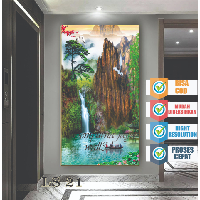 Wallpaper dinding air terjun, stiker dinding anti air dan lembab, sticker dinding anti air dan panas