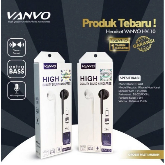 Earphone Headset Stereo ginal Vanvo HV-10 Handsfree with Mic Earphone vanvo Headset