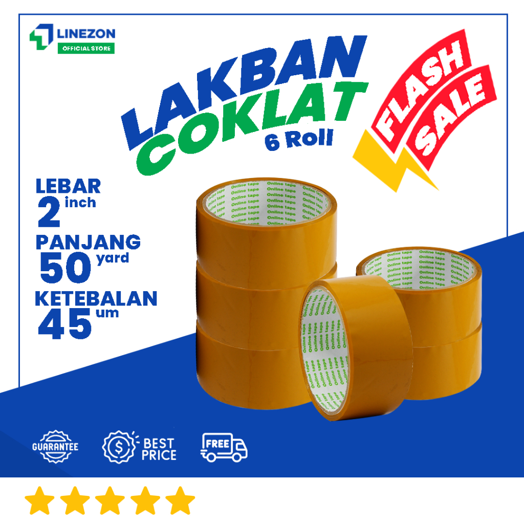 

6 Pcs Lakban Coklat FLASH SALE 50 Yard 2 Inch / Lakban isolasi Merk Online Tape Murah
