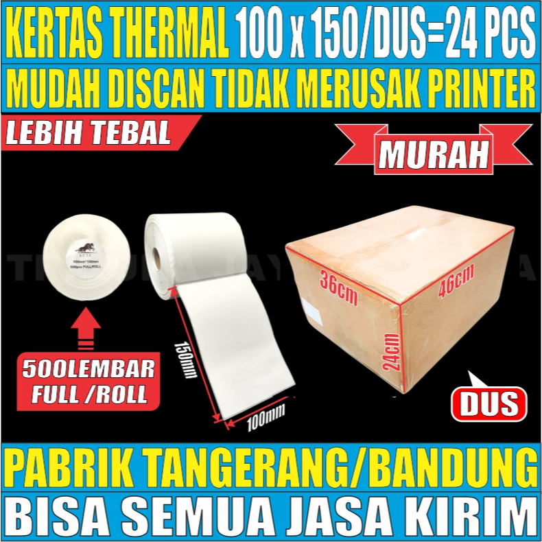 

Kertas Thermal Bersih Tebal A6 100x150mm Resi Label Barcode Per dus Jskrm