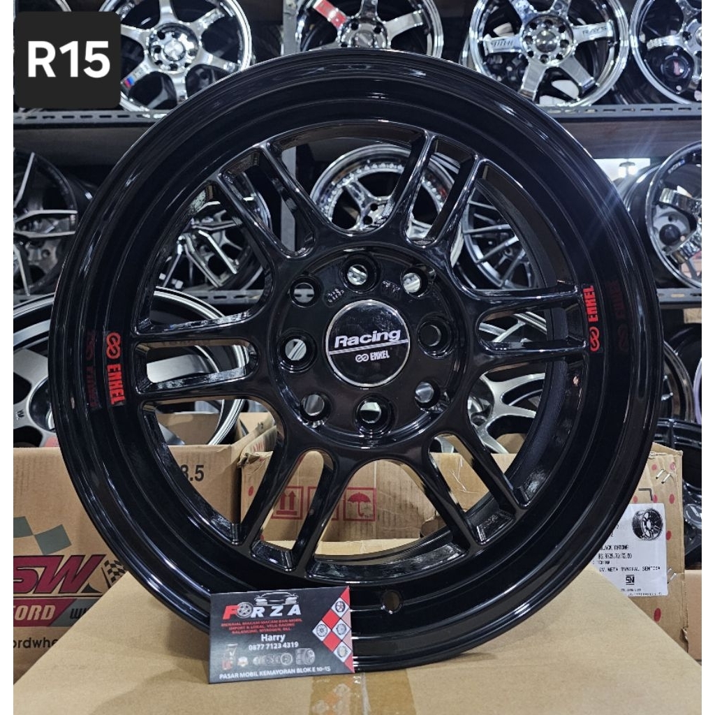 Velg RH10051 Enkei RPF1 R15 PCD4x100/114.3 Black Gloss. Lebar 6.5 ET 42