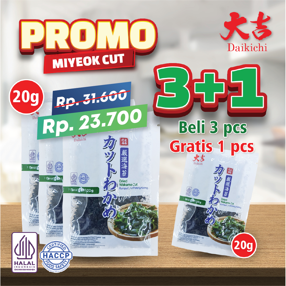 

(BELI 3 GRATIS 1) HALAL MIYEOK POTONG 20 GR / CUT WAKAME RUMPUT LAUT KERING / DRIED SEAWEED / MIYEOK MYEOK MISO SOUP