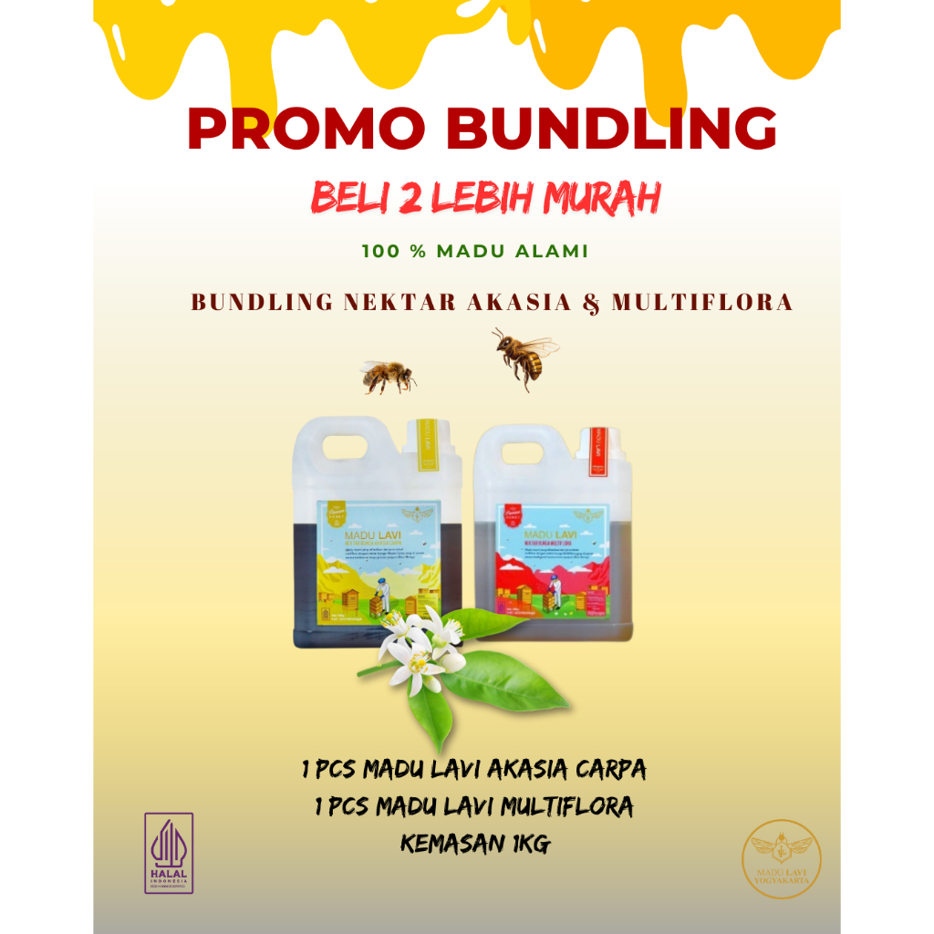 

Paket Bundling madu akasia carpa dan madu nektar multiflora kemasan 1kg