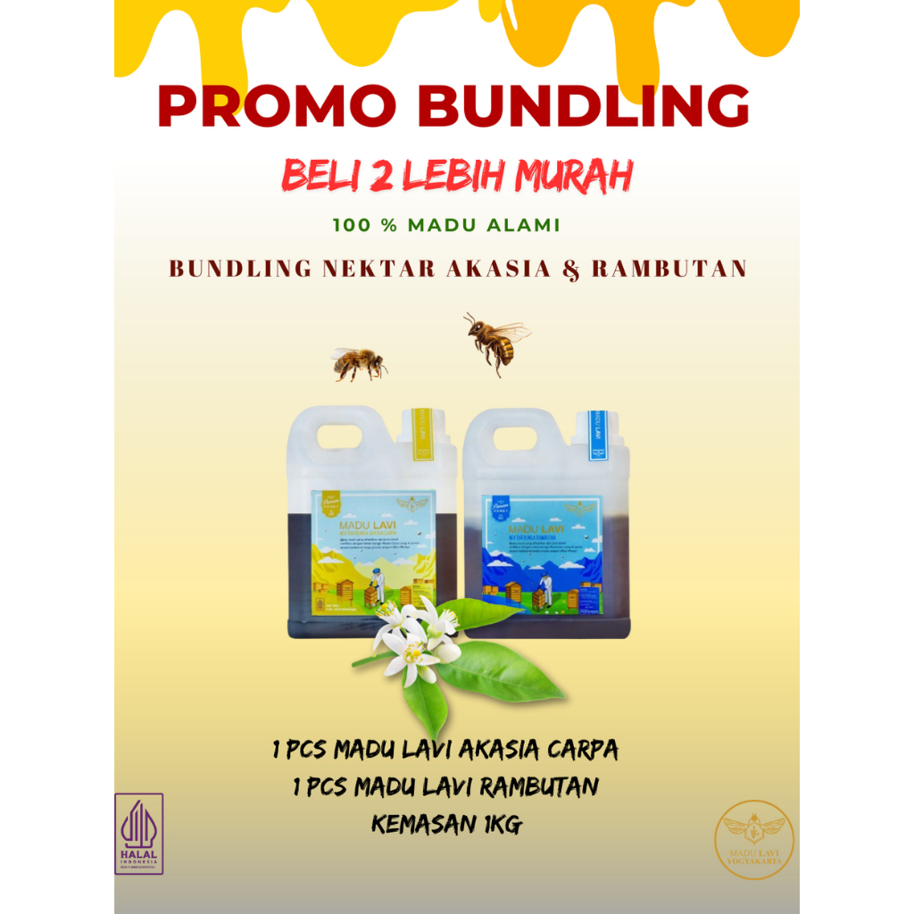 

Paket Bundling madu akasia carpa dan madu nektar rambutan kemasan 1kg