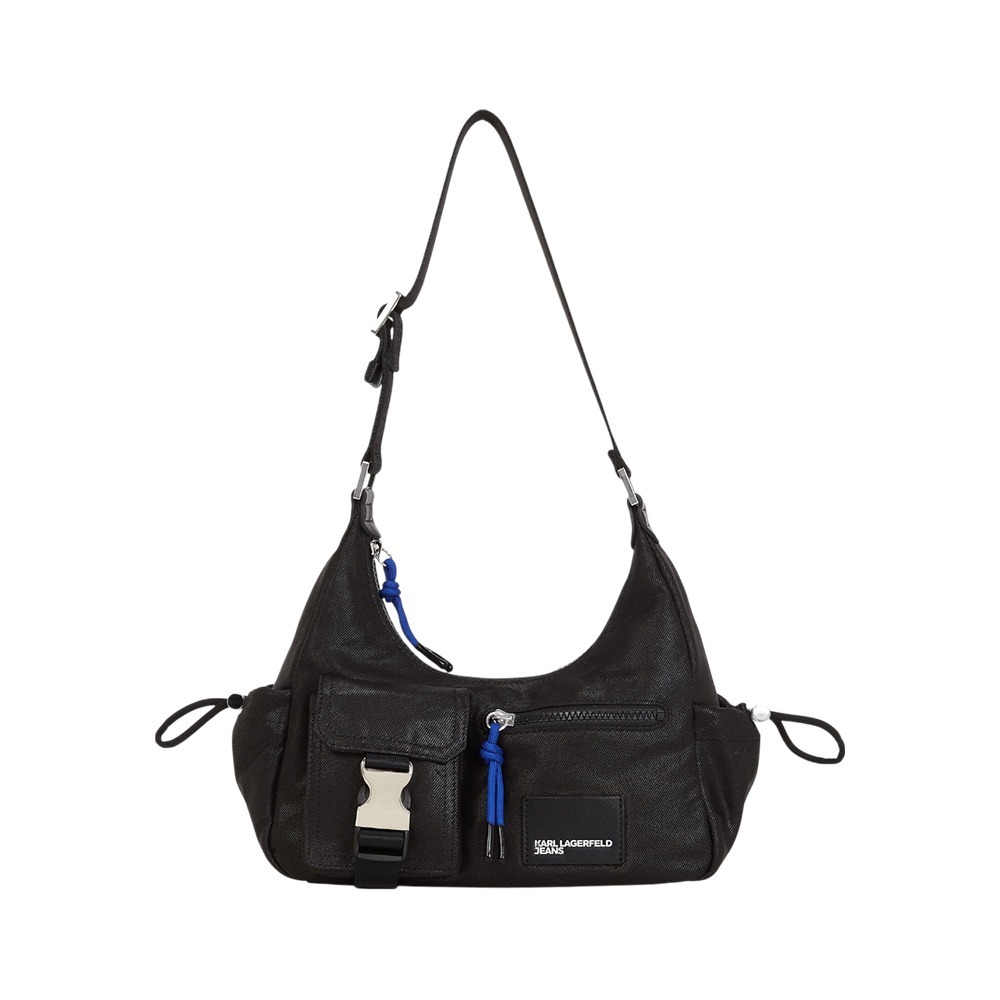 Utility Coated Denim Shoulder Bag Black