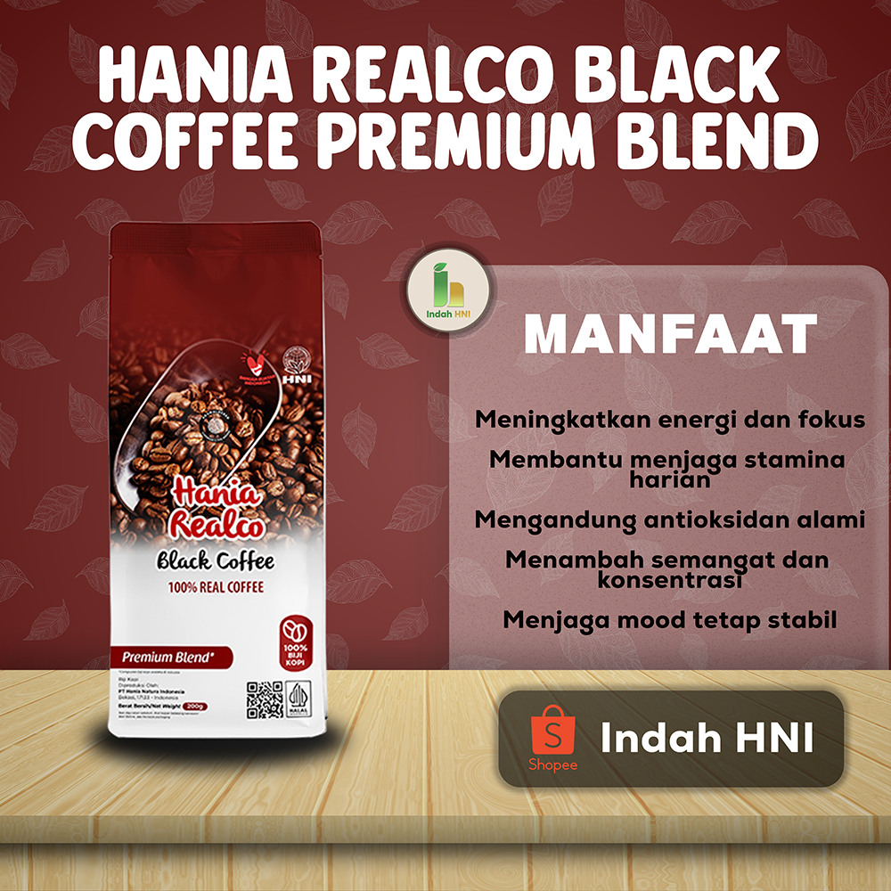

HANIA REALCO BLACK COFFEE PREMIUM BLEND HNI HPAI – Kopi Premium Campuran Arabica & Robusta | Netto 200gr