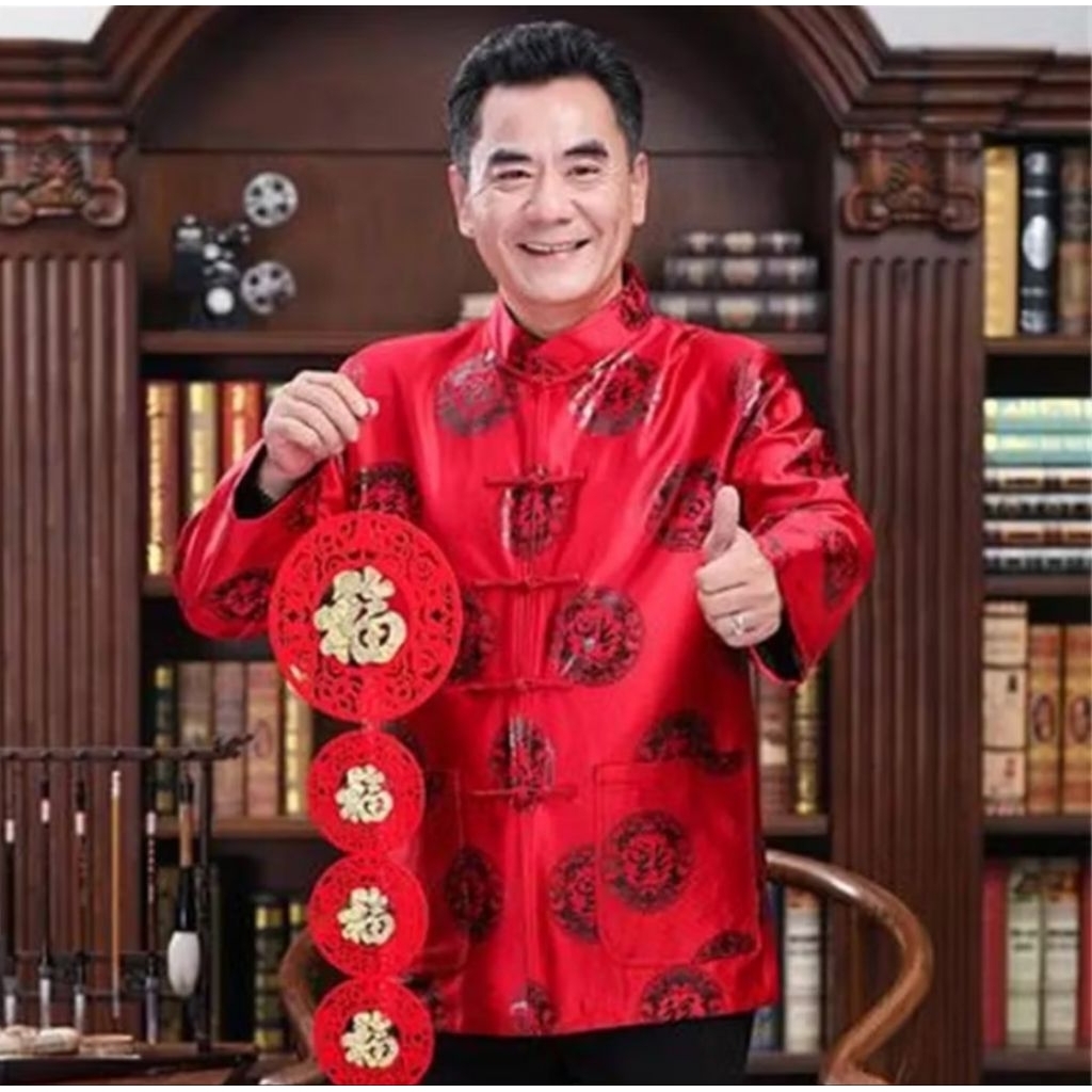 Baju cheongsam pria Dewasa full furring lengan panjang