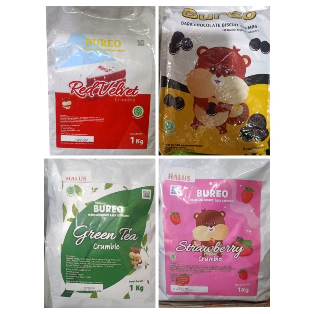 

BUREO Crumble Topping Dessert | Biscuit Crumbs 1 kg (Cokelat, Red Velvet, Strawberry, Green tea)