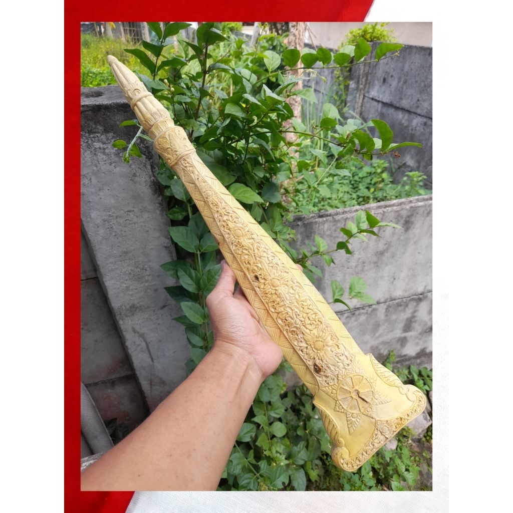 Contoh pesanan/ Preorder warangka tombak jumbo ukir bolak balik kayu kemuning gading