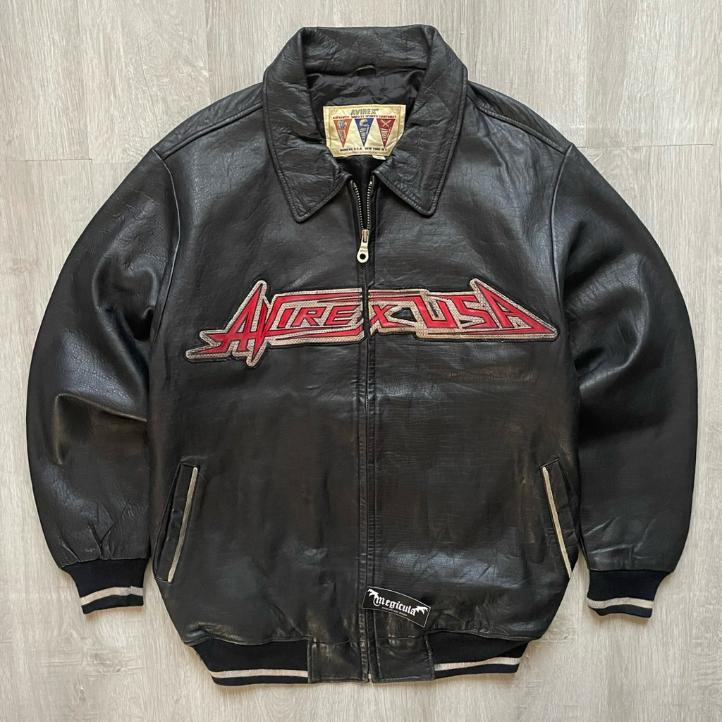 Avirex U.S.A Vintage 00's Cobra Textured Leather Varsity Jacket