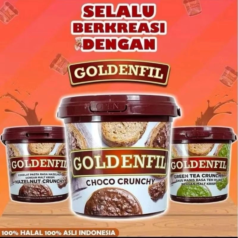 

Goldenfil 1Kg Selai Crunchy Coklat Selai Roti Bakar Aneka Rasa Olesan Roti Dark Choco EXP Panjang