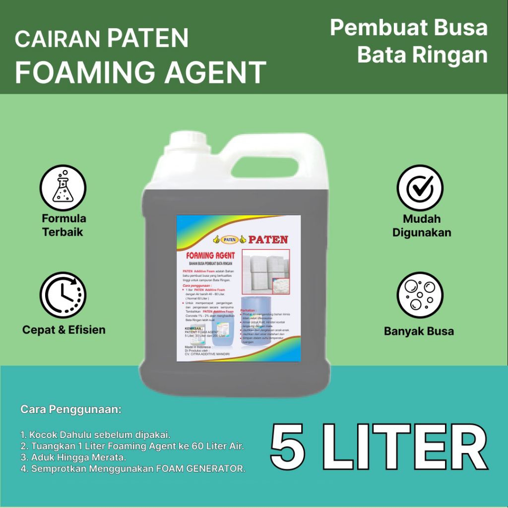 PATEN Foaming Agent | Pembuat Busa Bata Ringan | 5 Liter