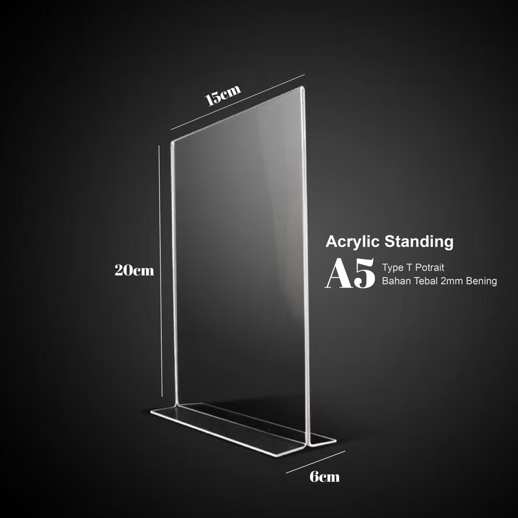 

(READY STOK) Akrilik Brosur Potrait A6 A5 A4 / Acrylic Tent Card 2mm / Nomor Meja Display QRIS