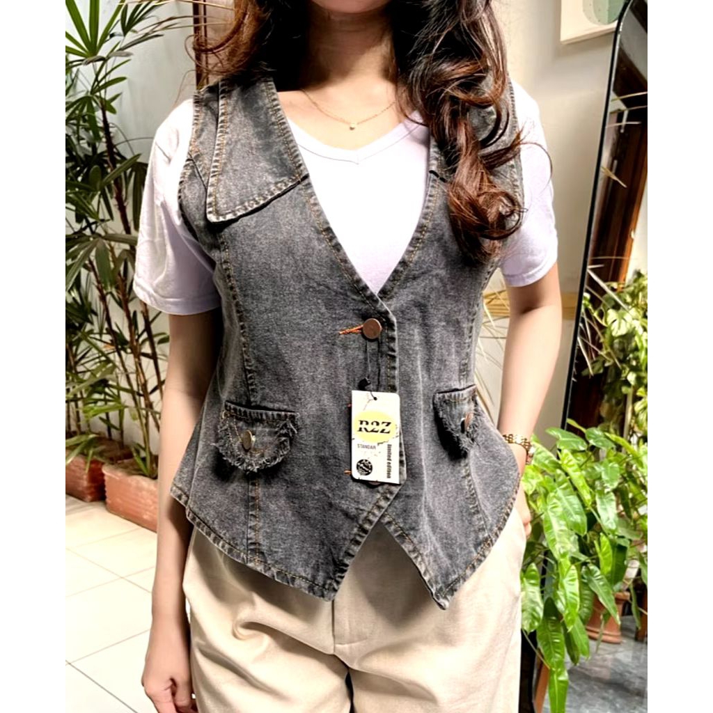 Rompi vest jeans/rompi cewek mat denim kekinian