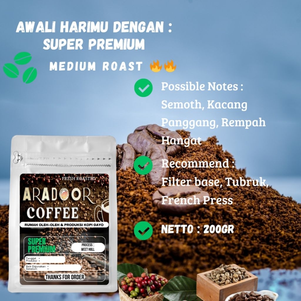 

Kopi gayo premium arabika gayo semi wash process 200gr