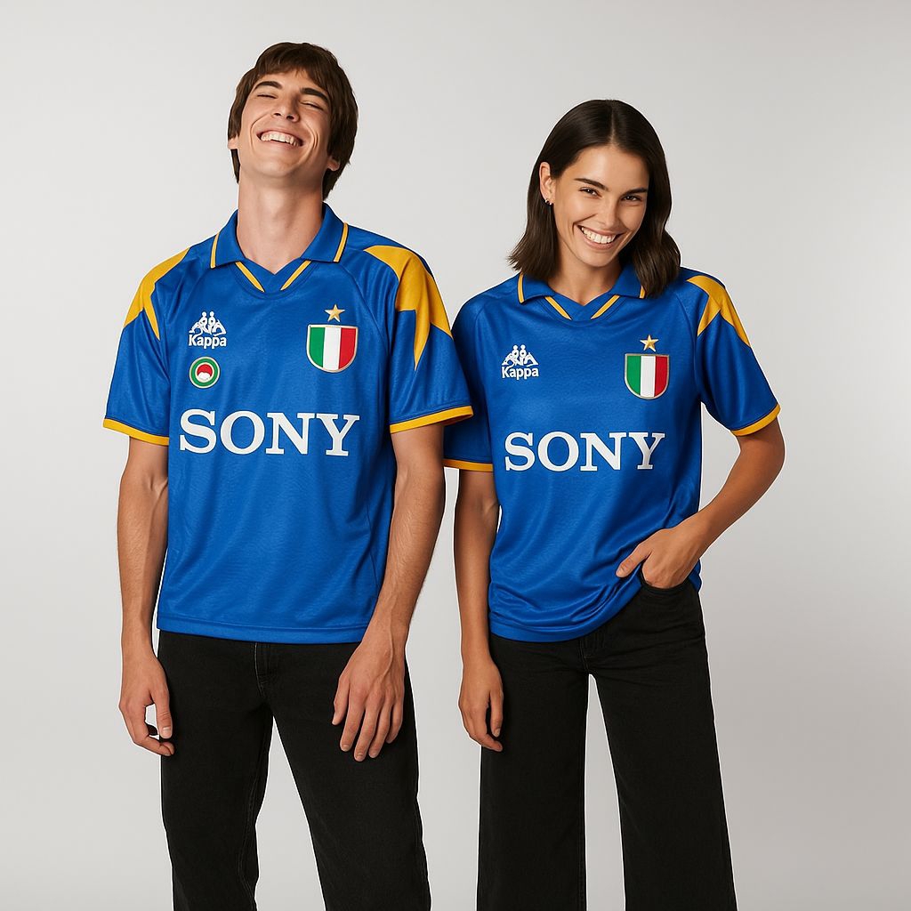 nefertari Jersey vintage Bola Retro Juventus Kappa Sony Biru Kuning 1997