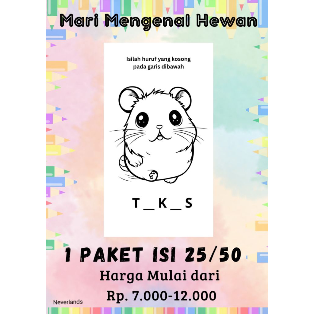 

25/50 Lembar Kertas Mewarnai Anak Sambil Mengenal Hewan