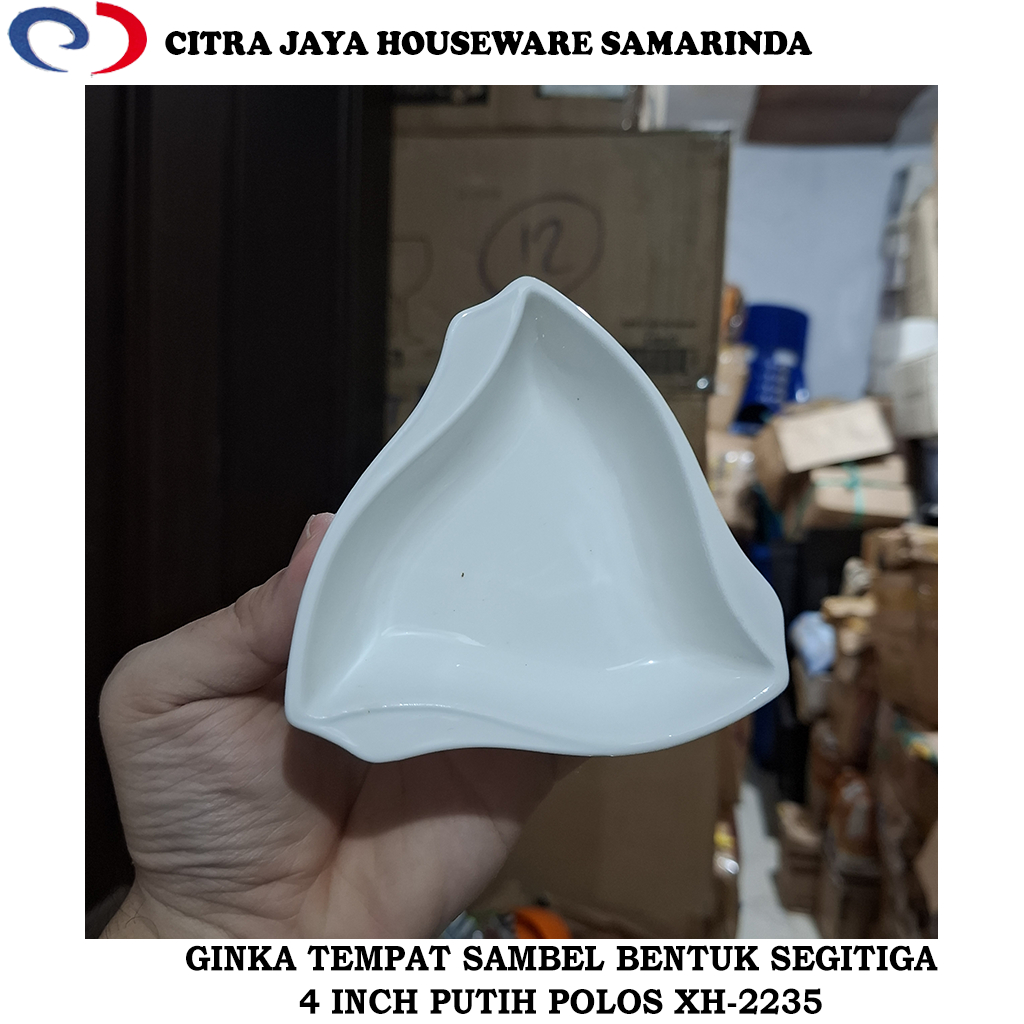 Piring Sambel Keramik 4 Inch (1 LUSIN / 12 PCS) Bentuk Segitiga Putih Polos GINKA XH-2235