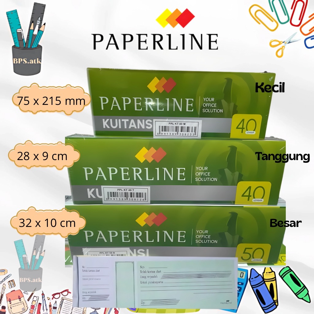 

(10 pcs) PAPERLINE Buku Kuitansi Kecil / Sedang / Besar / Kwitansi 40/50 Lembar