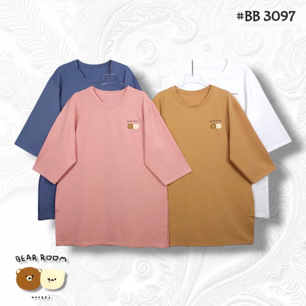 Baju Kaos Model Tunik Wanita Oversize Allsize 120 CM Gambar Beruang Kembar