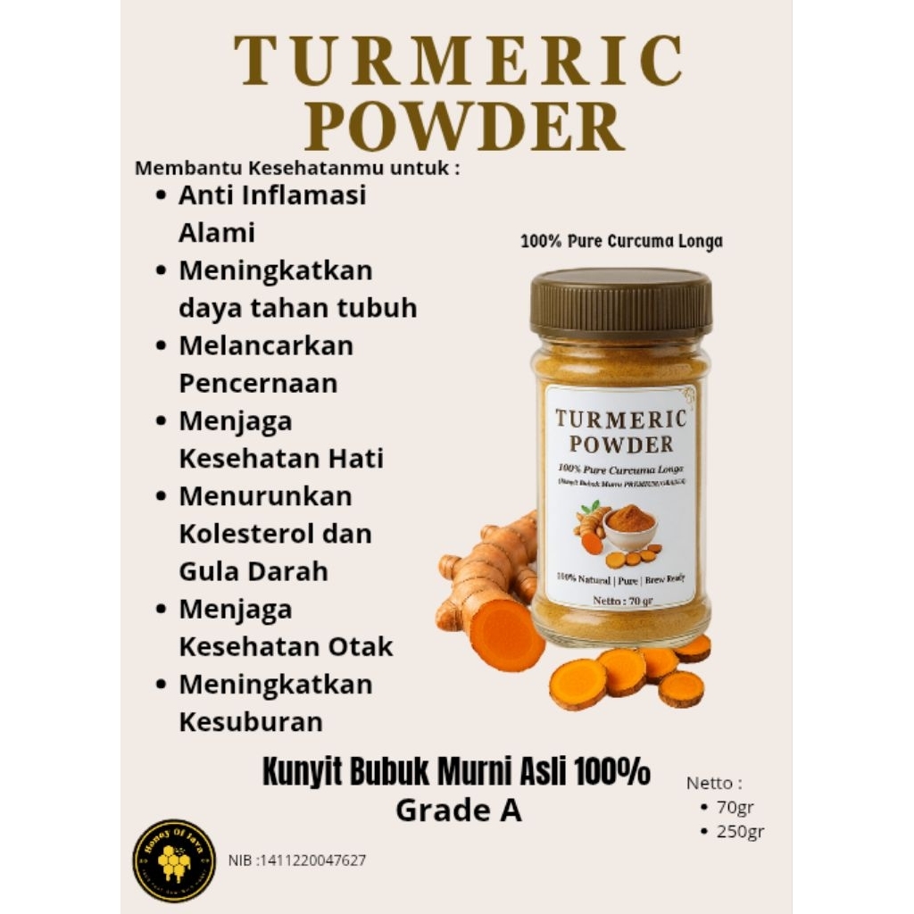 

TURMERIC POWDER/CURCUMA LONGA/ KUNYIT BUBUK POWDER GRADE A PREMIUM 100% ASLI MURNI