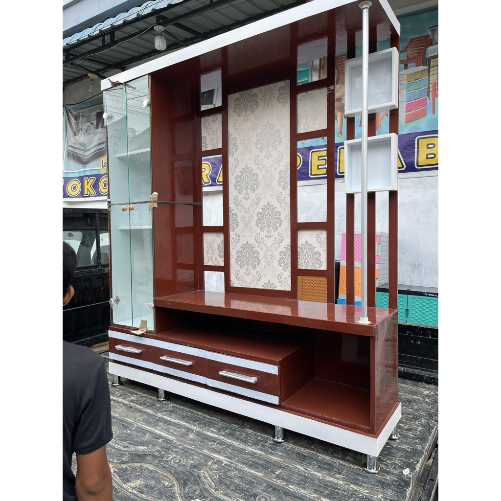 Lemari Hias Buffet TV Jumbo Extra Rak Kaca