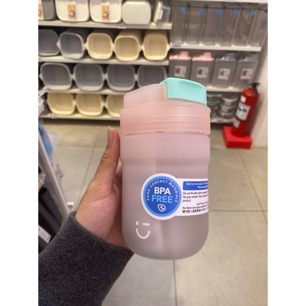 Miniso Solid Color Double Wall Dual Spout Plastic Coffee Mug With Straw 420ml (Pink)