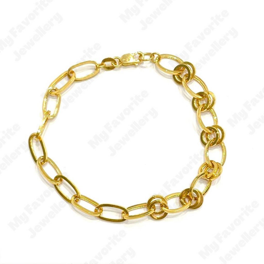 Gelang Mocca Variasi Oval dan Ring Dobel (Emas Asli Kadar 700)