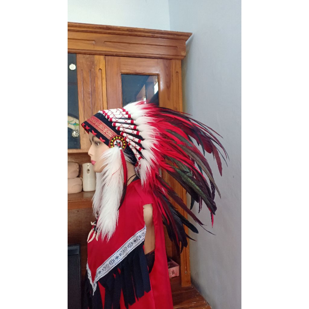 Topi apache indian tema merah putih