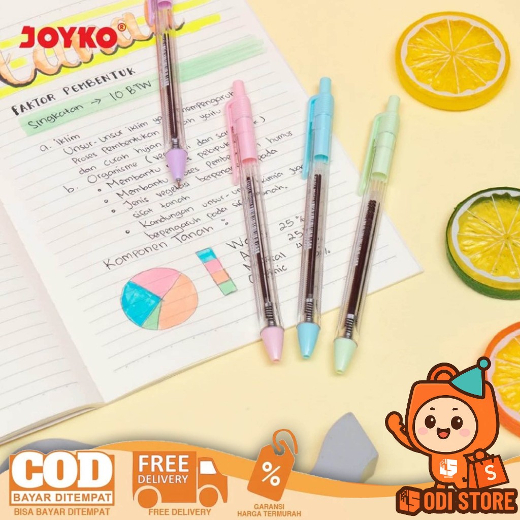 

Joyko Pulpen BP-363 Vocus Trans Pastel 0.7mm Retractable / Ball Pen Pulpen Pena Cetek Transparan